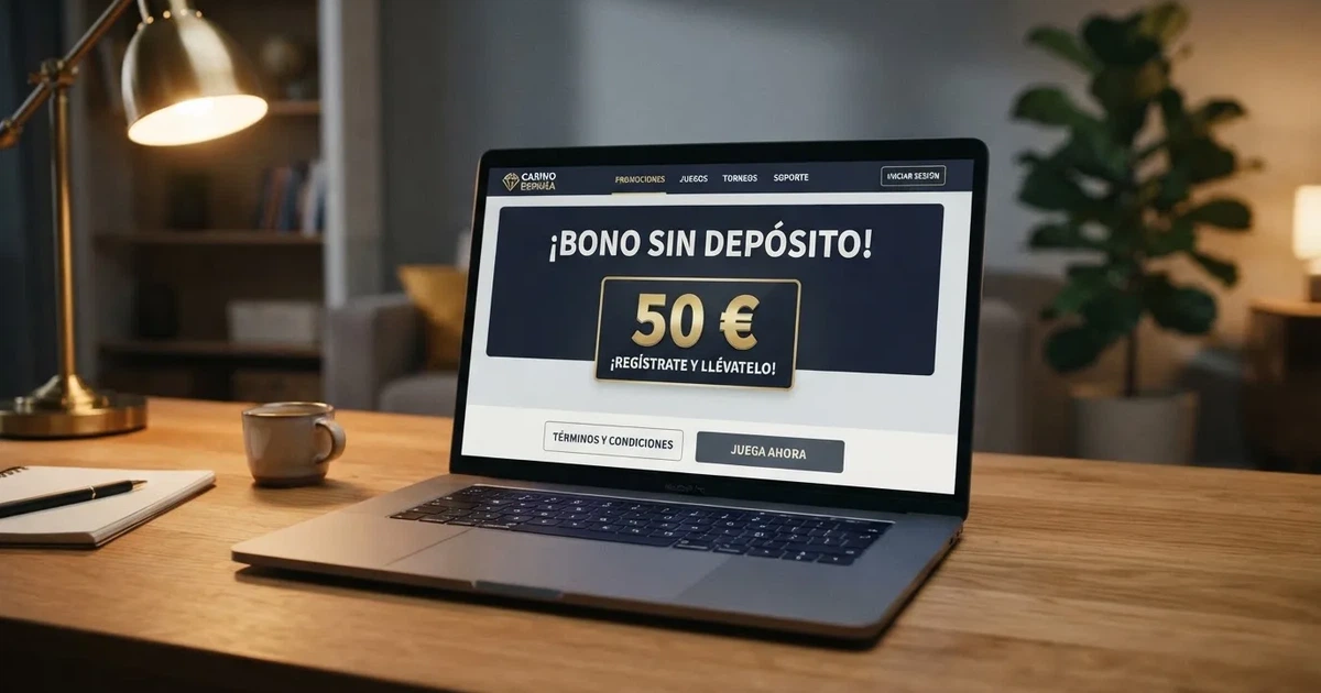 Interfaz de un casino online español con una sección de promociones destacando una oferta de bono sin depósito