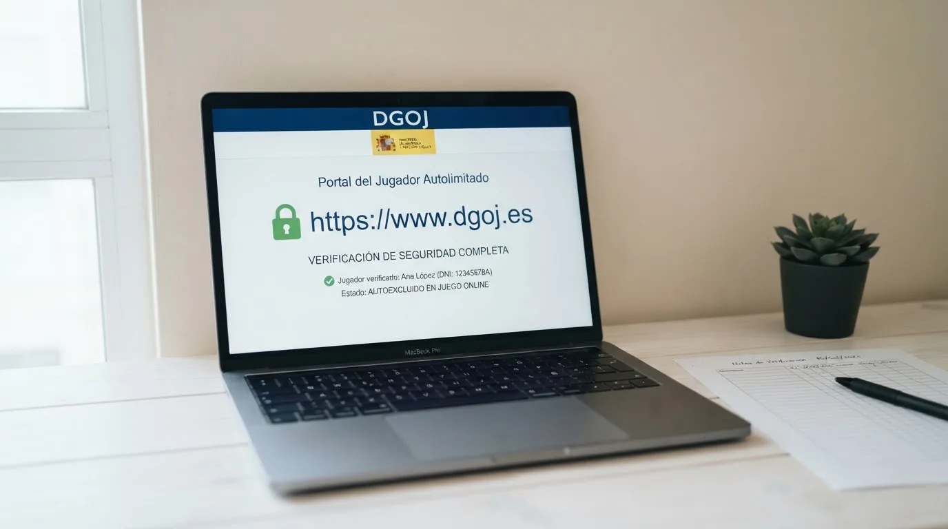 Logotipo oficial de la DGOJ junto a un dominio .es y un candado de seguridad