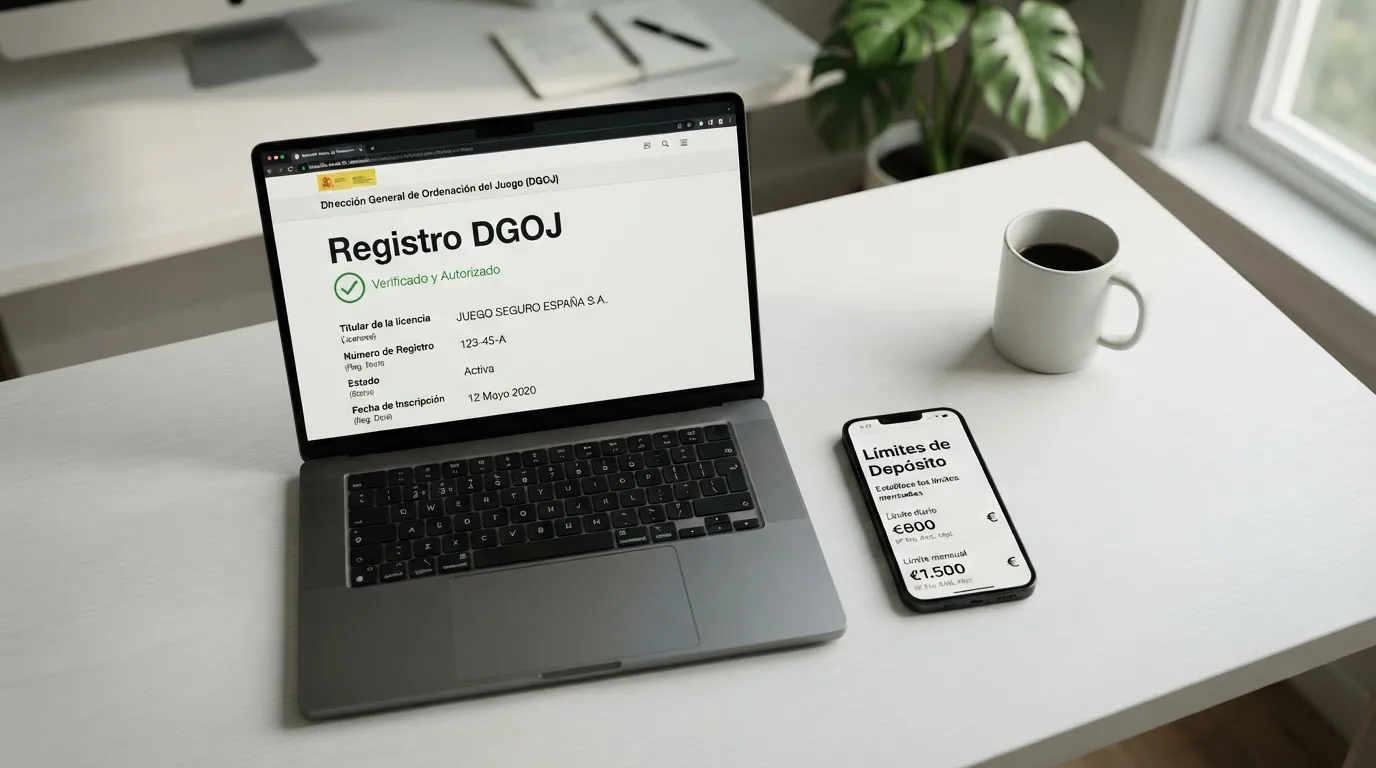 Sello oficial del Ministerio de Derechos Sociales, Consumo y Agenda 2030 junto al logotipo de la DGOJ y un candado de seguridad con el texto «.es»