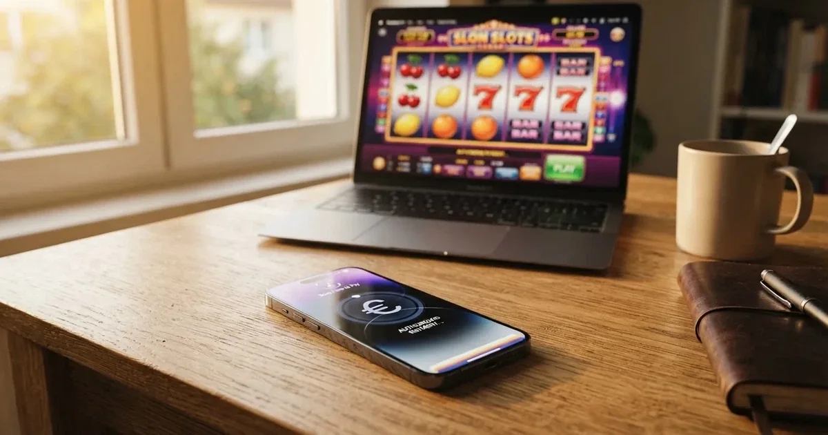 Un iPhone mostrando la pantalla de pago con Apple Pay junto al logotipo de un casino online español con dominio .es