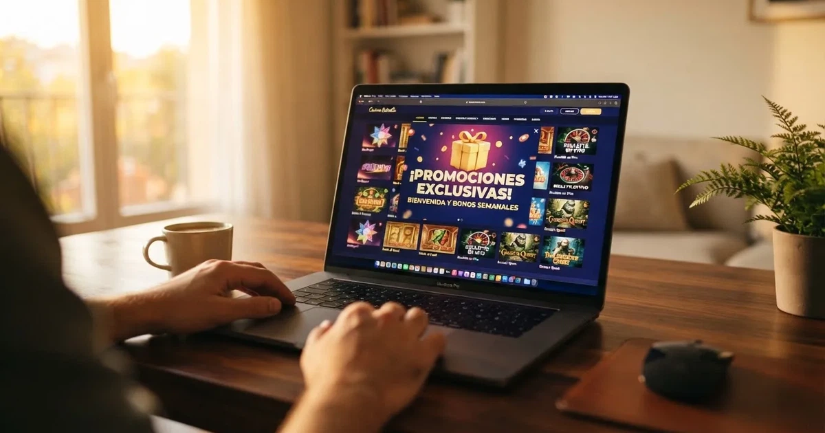 Interfaz de un casino online español con la sección de promociones destacada en pantalla