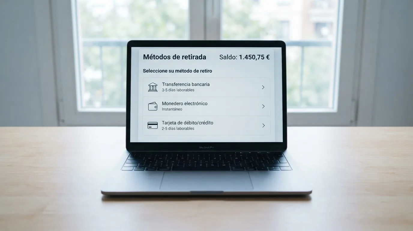 Captura del apartado de métodos de retirada de un casino online donde Apple Pay no aparece como opción, junto al icono de transferencia bancaria